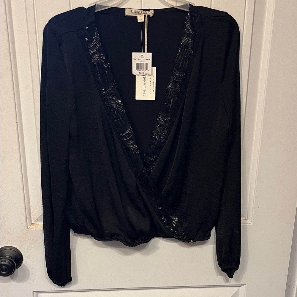 Living Doll Black Sequin Blouse